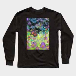 Purple Floral Field at Night Landscape Long Sleeve T-Shirt